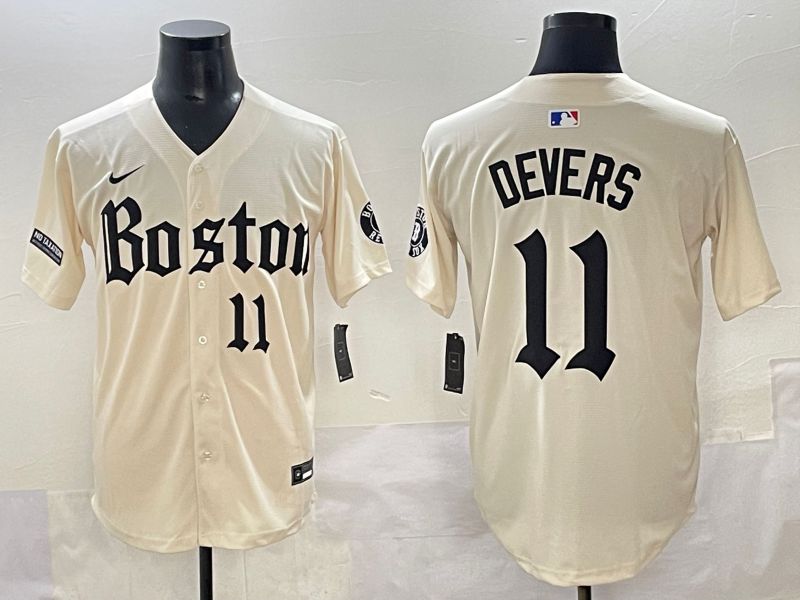 Men 2025 Boston Red Sox #11 Devers Cream Five generations Joint Name Nike MLB Jersey style 11